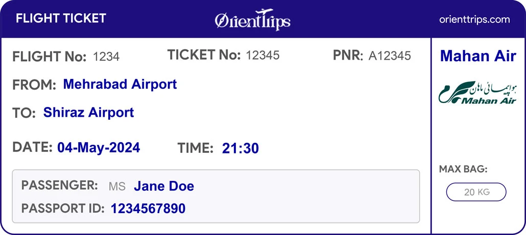 Example of a Flight Ticket Issued by OrientTrips